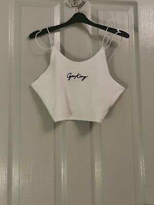 New White Gym King Crop Strappy Vest/Cami Ribbed Top Size 14 • 15.69€
