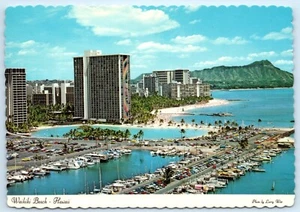 POSTAL Waikiki Playa Honolulu Hawái Muelles Barcos Hoteles Oahu Vista Aérea - Imagen 1 de 2