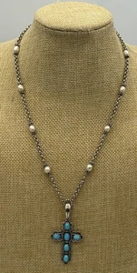 Carolyn Pollack American West Sterling Turquoise & Pearl Necklace&Pendant 18”L - Picture 1 of 3