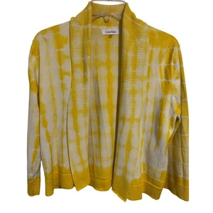 Vintage Calvin Klein yellow & white tie-dyed cropped open front cardigan size L - Picture 1 of 6