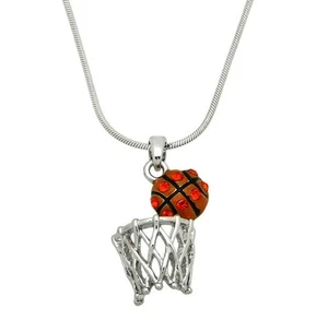 Small Basketball Charm Pendant Necklace 17" Chain Fast Shipping - Picture 1 of 2