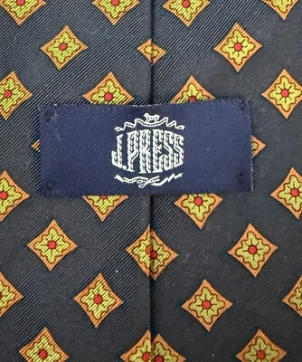 J. Corbata de popelina irlandesa Press azul marino amarillo diamante geométrico Foto 1 de 4