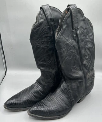 BOTAS DE CAUBÓI VINTAGE TONY LAMA 1267 FEMININAS 6.5 PRETO EXÓTICO COURO LAGARTO BIQUEIRA PONTUAL - Imagem 1 de 4