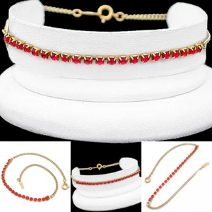 ALL SIZES 7"-9" | RUBY RED Crystal 14k GOLD GL CHAIN FASHION Bracelet | GUAR - Picture 1 of 6