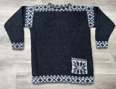 Vintage Nomadic Traders Black & Gray Crew Neck Pullover Sweater Adult L Pocket - Image 1 of 4
