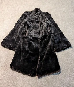 Vintage Rabbit Fur Coat Womens Medium Black Blue Ribbon Seal-Dyed Coney Lined - Picture 1 of 13