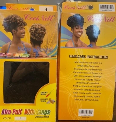 Afro Puff com Bangs, Ceci Nill, Cor 1#, Extensão de Cabelo NOVO EM FOLHA! - Imagem 1 de 4