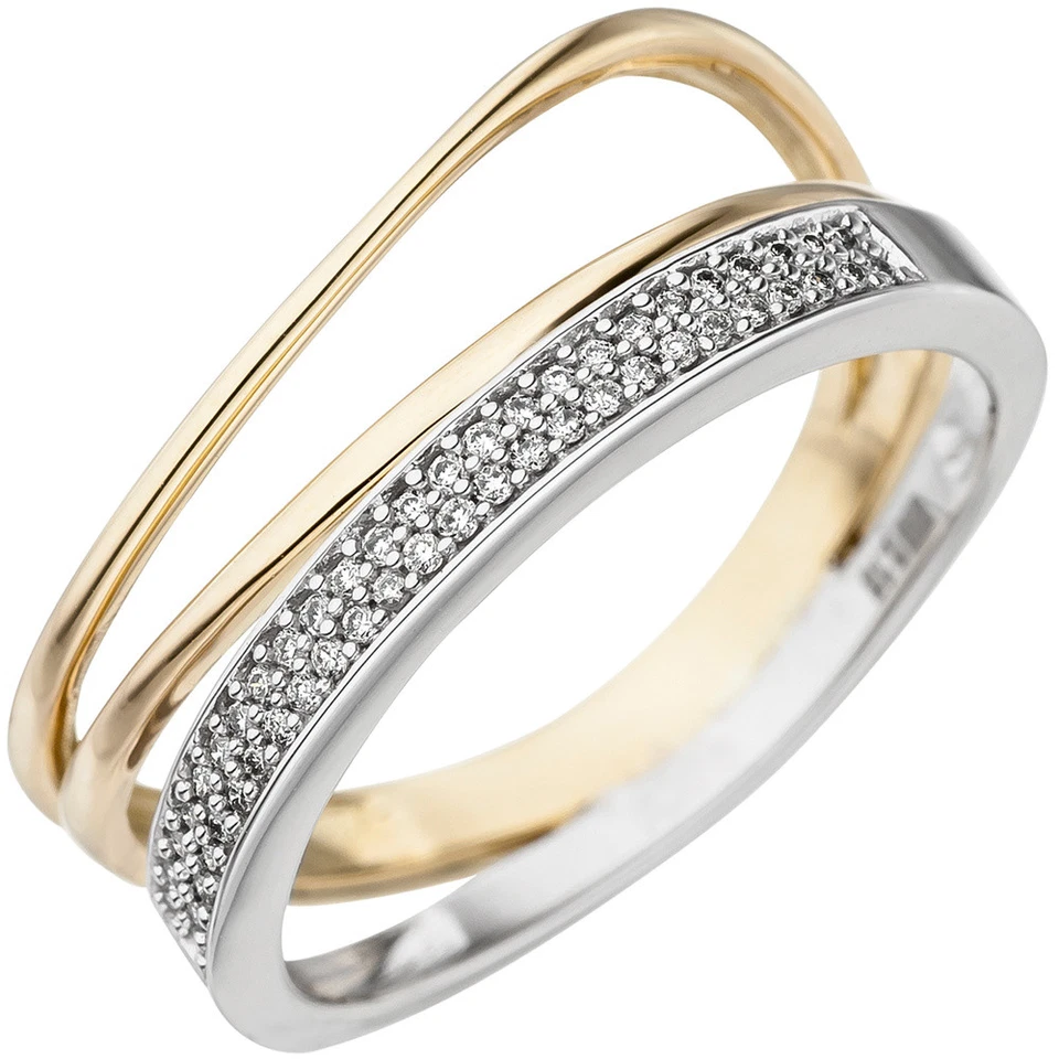 Women's Ring With 51 Diamonds 3-reihig 585 Yellow Gold White Gold - Image 1 of 1