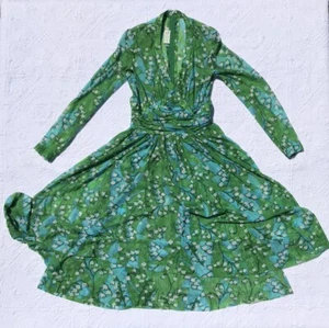 Vintage 1960’s Ruth Chagnon LIGY OF THE VALLEY BLUE GREEN Pin-up DRESS - Bild 1 von 8