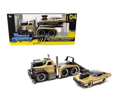 Muscle Machines 1:64 Transport 53 Mack B-61 Flatbed with 70 Olds 442 11536GD - Image 1 of 2