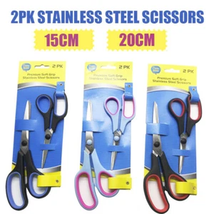 2PK Stainless Steel Scissors Soft Grip Household Craft Office Shears Sharp Cut - Picture 1 of 1