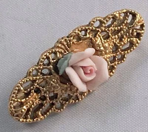Vintage Mid Century filigrane rosegoldene Anstecknadel Brosche Schmuck  - Bild 1 von 3