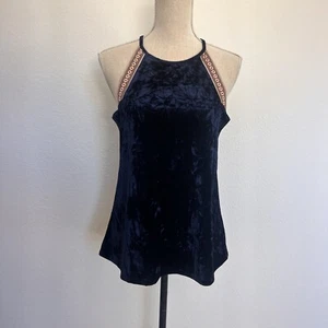 THML Anthropologie Damen ärmellos blau Crushed Samt bestickt Trim Top SM - Bild 1 von 10