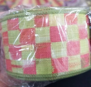 MacKenzie Childs Tulip Check 2” Wired Ribbon Brand New 10 Yards RETIRED - Picture 1 of 3