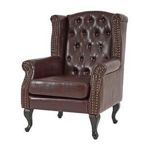 Ohrensessel Relaxsessel Sessel Chesterfield Kunstleder antik-braun ohne Ottomane - Bild 1 von 6
