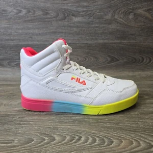 Fila Everge Sneakers Womens Size 9.5 White Faux Leather HIgh Tops Rainbow - Picture 1 of 13