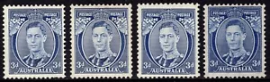 AUSTRALIA 1937-38 3d, SG 168, 168b, 168c (NH), 168ca, FINE MINT, CAT. £380 - Picture 1 of 2