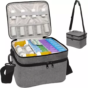 Travel Medicine Organizer and Storage Bag - Double Layers Pill Bottle Organizer - Picture 1 of 12