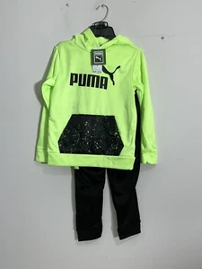 Youth Puma 2 Piece Active Set Green Black Long Pants & Hoodie Small NWT - Picture 1 of 8