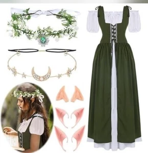 Bonuci Renaissance Medieval Fairy Costume Green XS 4/6 - Picture 1 of 3