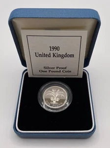 Uk 1 one pound silver proof coin welsh leeks 1990 in case with coa (b) - Picture 1 of 4
