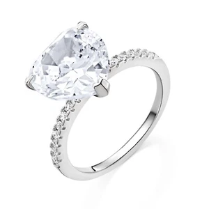 Crystal Solitaire Heart Cut Half Eternity Ring 925 Sterling Silver Non-Tarnish - Picture 1 of 4