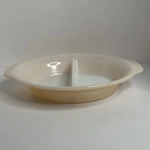 FIRE KING #468 Peach Luster Divided Casserole Dish Ovenware Glass Reverse Logo - Picture 1 of 8