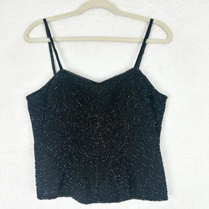 Vintage Silk Beaded Crop Cami Top Size Small Black Special Occasion Party - Picture 1 of 6