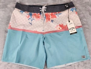 Billabong Mens Fifty50 Recycler Pro Board Shorts Size 34 Blue Pink Floral NEW - Picture 1 of 7