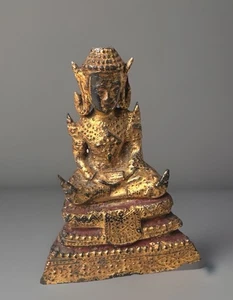 ANTIQUE THAI BUDDHA 19th Century Gilt Bronze - Picture 1 of 9