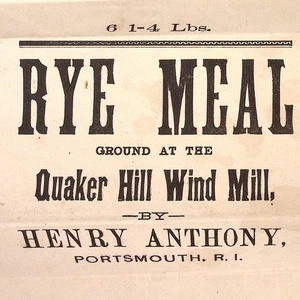 Molino de viento Quaker Hill c1890s Portsmouth RI Henry Anthony comida de centeno 6-14 SOLO BOLSA - Imagen 1 de 2