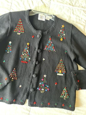 Suéter Adornado Árbol de Navidad S Emma Tricot De Colección Negro Cuentas Mezcla de Algodón Foto 1 de 4