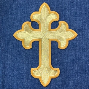 Extra Large Cross Patch Metallic Gold Embroidered Jesus Badge 8" Iron Or Sew On - Picture 1 of 2