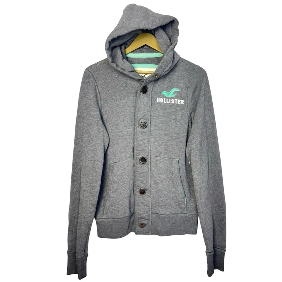 Cárdigan con Capucha Henley Y2K Hollister Para Mujer Talla S Gris Chaqueta con Botones Preppy Foto 1 de 4