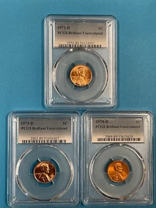 3-Coins 1c/1c/1c PCGS BU 1972D/1973D/1978 - Picture 1 of 4