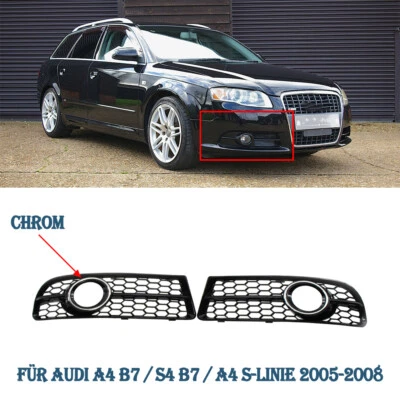 For Audi A4 B7 S-Line Honeycomb Shape Fog Light Grill Cover + Chrome Ring - Image 1 of 4