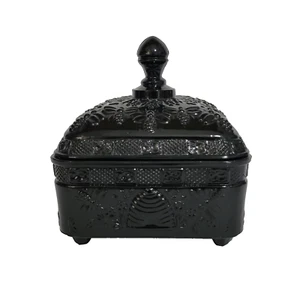 Tiara Indiana Glass Beehive Honeycomb Trinket Box w/ Lid Black Onyx Vintage - Picture 1 of 9