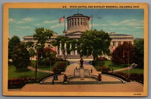 Postcard Columbus Ohio State Capitol And Mckinley Memorial Vtg Unposted - Picture 1 of 2