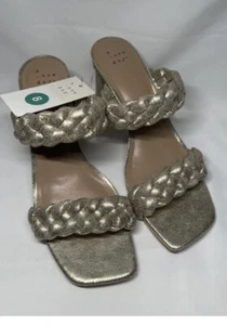 A New Day Women's Basil Heel Sandals with Gold Rustic Braided Straps Size 8 - Picture 1 of 5