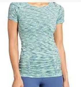 Athleta Womens Sz XL Fastest Track Top Blue Green Short Ruched yoga exercises - Picture 1 of 13
