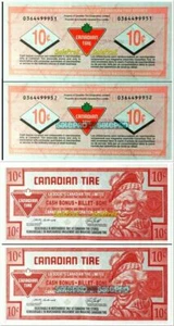 2x CANADA 2008 CANADIAN TIRE MONEY #0364499951-52 CASH 10 CENT PAIR NOTE LOT UNC - Picture 1 of 4