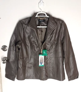 Chaqueta Kenneth Cole Para Mujer Talla XL Gris Oliva Cuero Vegano Forrada Cremallera Completa - Imagen 1 de 9
