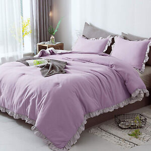 3 Pcs Ultra Soft Comforter Ruffled Edge Trim Bedspread Coverlet Quilt Set Queen