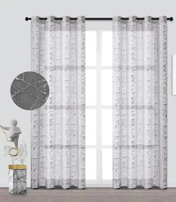 Juego de 2 cortinas transparentes con tapa de ojal y diseño abstracto - 3 tamaños, 9 colores Foto 1 de 3