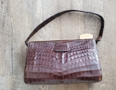 Cartera de cuero Art Deco cocodrilo cocodrilo marrón COBLENTZ Francia de colección, bolso de mano Foto 1 de 4