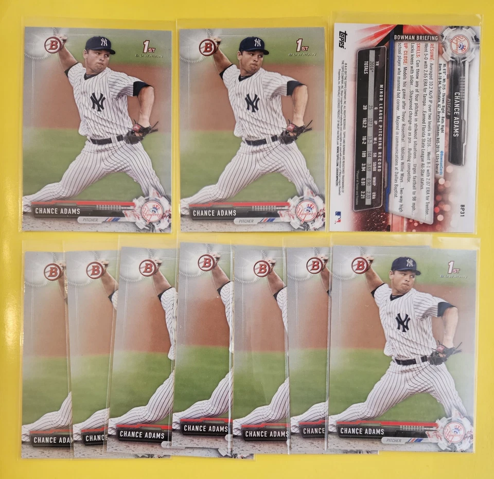 (10) 2017 Bowman Prospects 1st Bowman #BP31 Chance Adams Lot - New York Yankees - Image 1 of 1