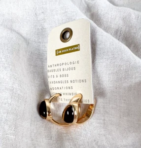 Anthropologie 14k Gold Plated Earrings Chunky Hoops Art Deco Statement - Picture 1 of 10