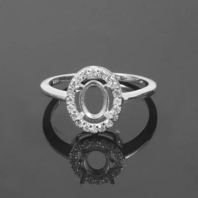 Impostazione Anello Di Fidanzamento Oval 6x8 Mm In Argento Sterling - Immagine 1 di 3