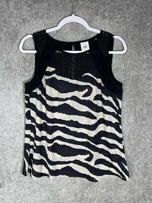 Top sin mangas transparente con estampado de cebra Cabi Tivoli para mujer talla pequeña negro ojo de cerradura Foto 1 de 4