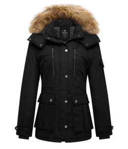 Mujer PEQUEÑA A Prueba de Viento Snowboard Esquí Chaqueta/Abrigo Negro Borde de Piel Wantdo - Imagen 1 de 11